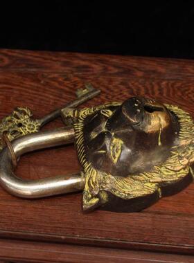 古董清朝民国古董锁老式纯铜旧铜锁钥匙箱门锁挂锁覆古怀旧铜锁