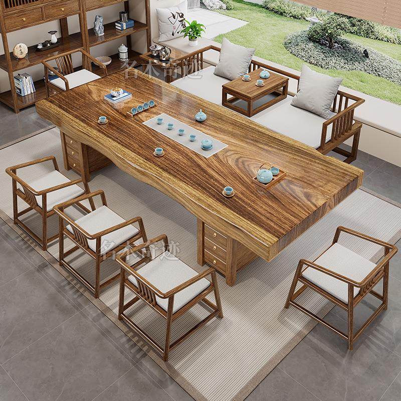 胡桃木实木罗汉床茶桌椅组合新中式2025新款高端办公室大板泡茶台