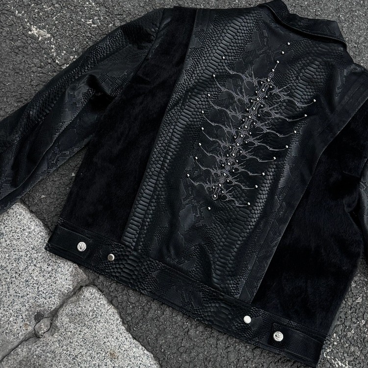 cleanfit蛇瞳脊骨PU皮外套男款春