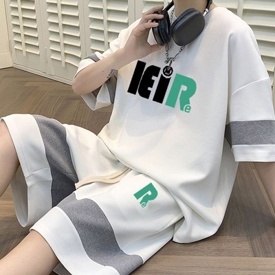 300斤大码胖子宽松显瘦纯棉两件套男女夏季休闲运动短袖短裤套装