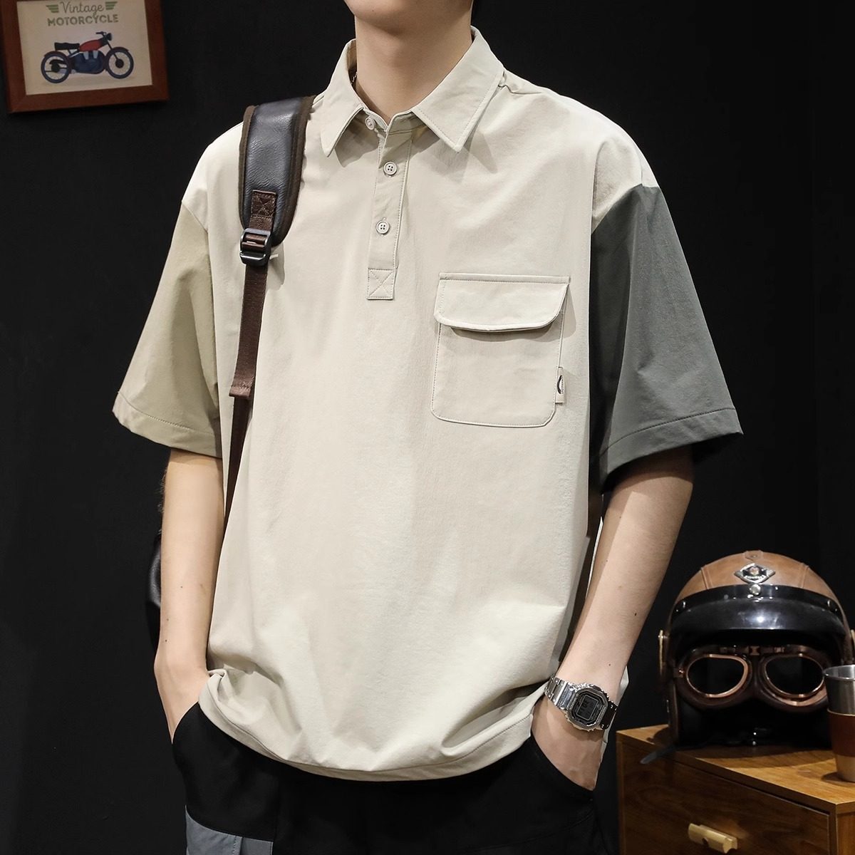 短袖衬衫男士2025新款弹力速干山系户外休闲夏季日系polo衫男T恤,男装,T恤,淘宝优惠券,粉丝福利购,淘宝优惠卷