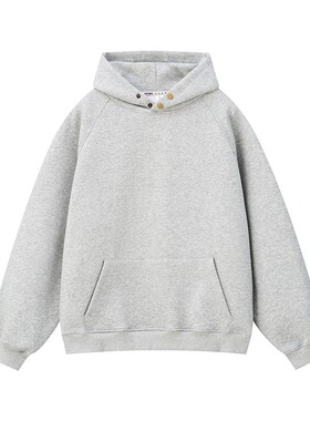 美式480g重磅连帽卫衣男女春秋新款宽松大码灰色百搭情侣帽衫外套