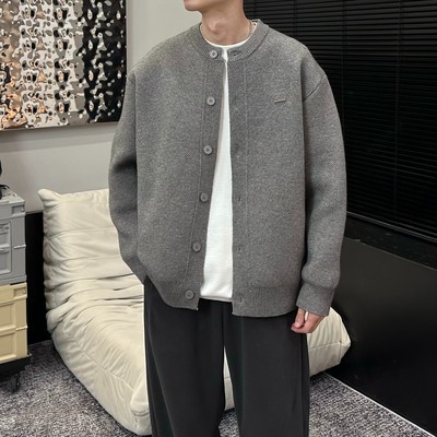 2025春秋新款棒球领粗针开衫