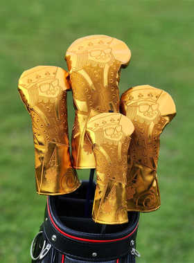 SWAG扑克牌金色国王高尔夫球杆套 杆头套 幸运木杆套球头保护帽套