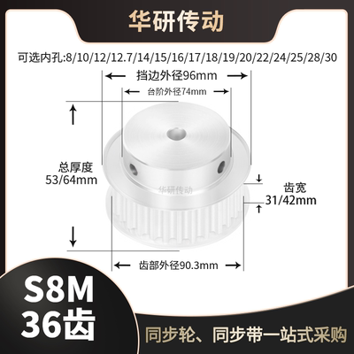 同步轮S8M36槽宽32/42传动轮内孔14 15 16 17 18 1920同步带轮S8M