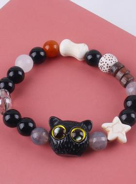 2025奶酪黑芝麻小猫咪黑猫手串年新款星星黑白调可爱ins情侣手链