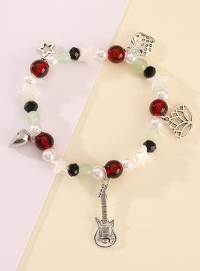 2025ins风情侣手链爱心磁吸扣串珠弹力蝴蝶结吉他手链节日饰品