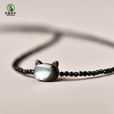 2025黑尖晶石项链女细珍珠贝母猫头水晶玛瑙翡翠玉石颈链锁骨链毛