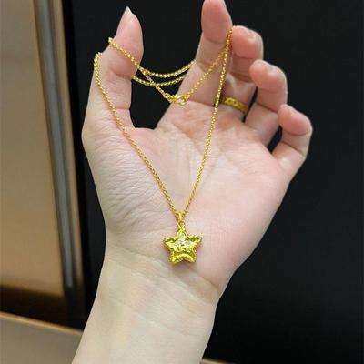 2025闪钻锤纹许愿星项链女新中式轻奢高级颈链时尚小众百搭设计锁