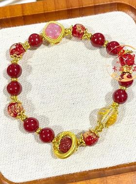2025景区拿货紫朱砂白财神转运珠本命年手链香灰琉璃红金箔潘家园