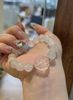 2025巧恩月光石手链女生大颗粒蓝月光拉长石粉晶狐仙水晶串珠手饰