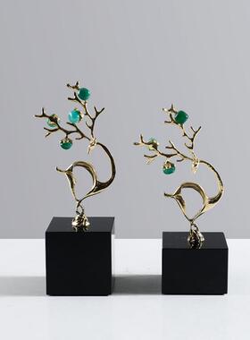 2026现代创意轻奢黑色水晶底座梅花鹿摆件办公室高档书房客厅饰品