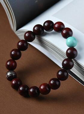 2025小叶紫檀木镶银回纹手串镶嵌国风男女手饰品配美菱矿百搭手链