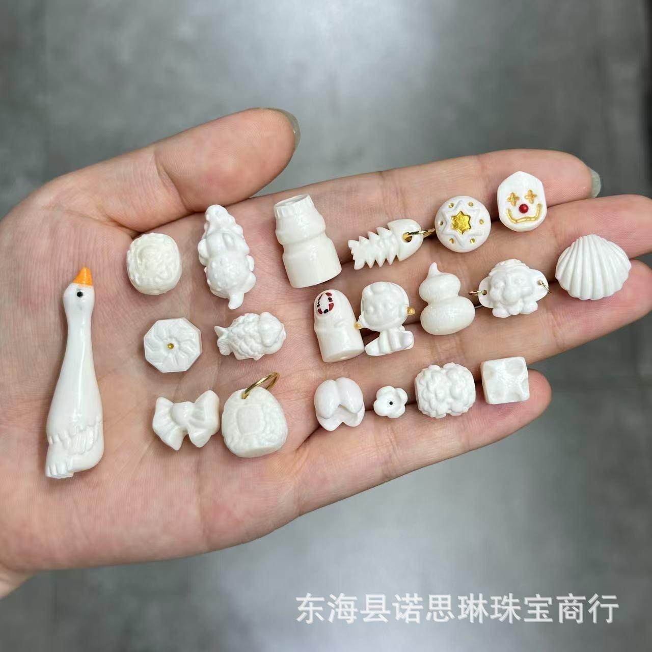 2025高瓷鹿角根付象神铃兰花六芒星散珠diy配件手工编织手绳项链