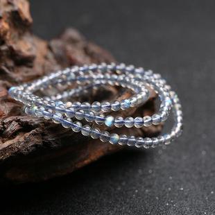 2025天然灰月光石手链 三圈拉长石珠手饰 蓝月光石多圈女生饰品