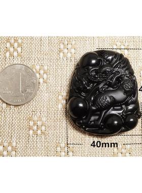 2025天然民族风黑曜石裸石吊坠麒麟献瑞水晶男女情侣款虎眼石编绳