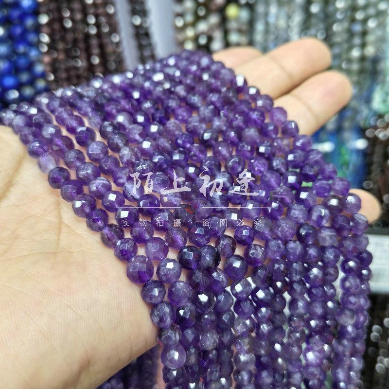 2025乌拉圭紫水晶硬切圆珠 6/8/10mm刻面散珠diy手链项链串珠饰品
