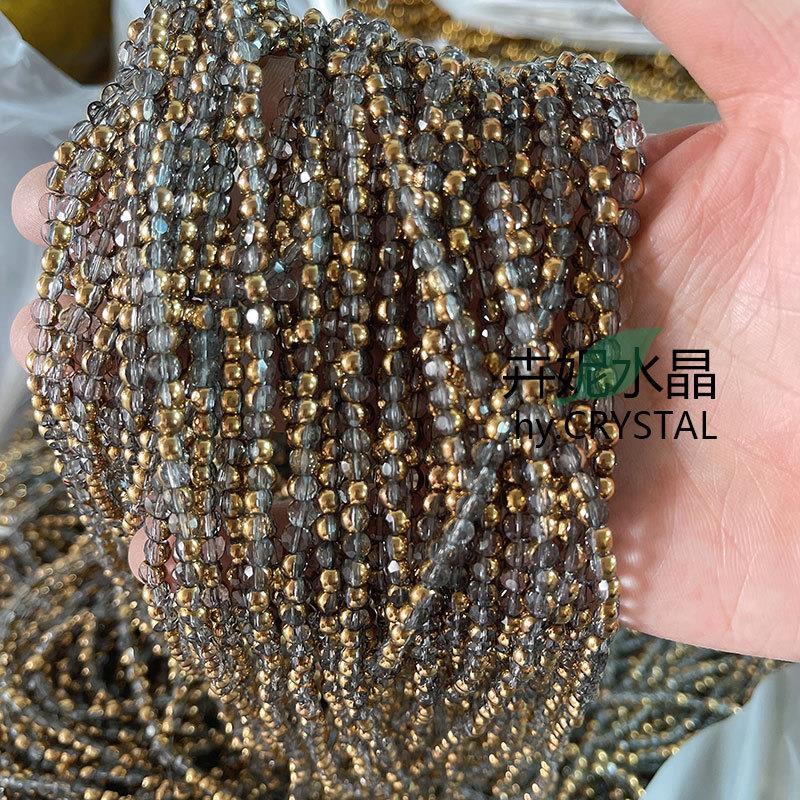 20254MM镀金边面包珠水晶珠龟背面包珠水晶DIY手链项链耳环发饰辅