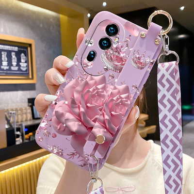 适用opporeno10手机壳Reno10Pro新款液态硅胶PHU110腕带支架Reno10Pro+防摔全包男女可爱创意简约ins风时尚
