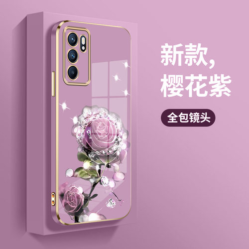 适用opporeno6手机壳remo6奢华直边电镀壳0PP0Ren06超薄oopr6全包PENM00新款opporeno6pro+防摔PEQM00个性女
