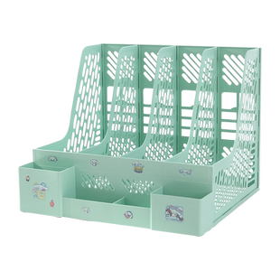 加厚文件架桌面书立架儿童学习a4四联可爱文件框办公室桌面收纳档案文件栏折叠四栏塑料资料框多层置物架