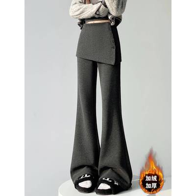 加绒屁帘糯米微喇裤子女秋冬假两件叠穿羊绒卫裤高个子马蹄拖地裤