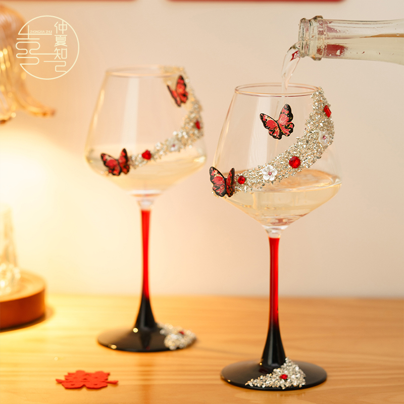 仲夏知己订婚结婚新婚礼物红酒杯敬酒杯高脚杯一对香槟杯成品礼盒