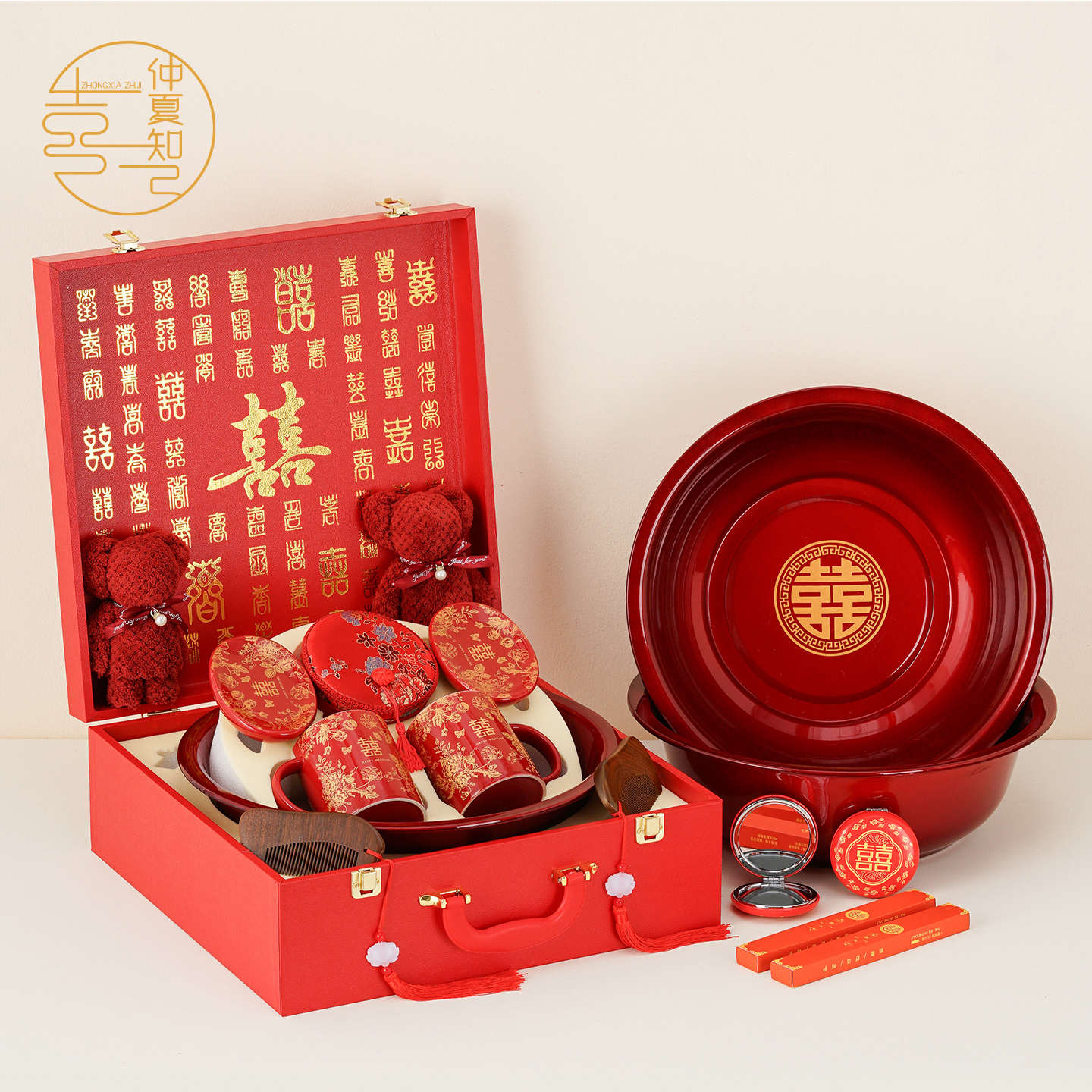 仲夏知己结婚陪嫁套装女方新娘嫁妆高档喜箱洗漱用品备婚全套大全