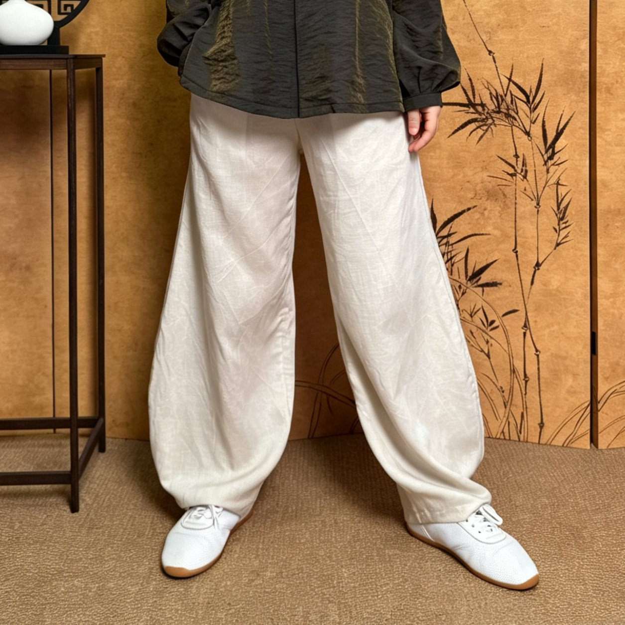 [单裤子]禅意新中式太极裤女夏季天丝亚麻武术练功裤修行服禅修裤