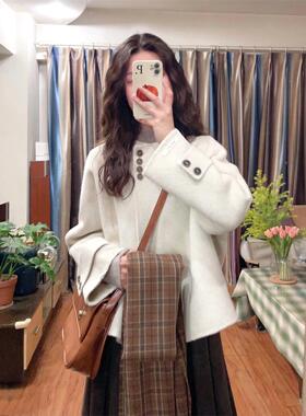 短款呢子大衣女2025新款秋冬季毛呢外套圆领高级感小个子今年流行