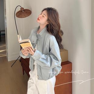 实拍浅蓝色休闲风皮衣外套女春季 小个子百搭减龄PU夹克 2025年新款