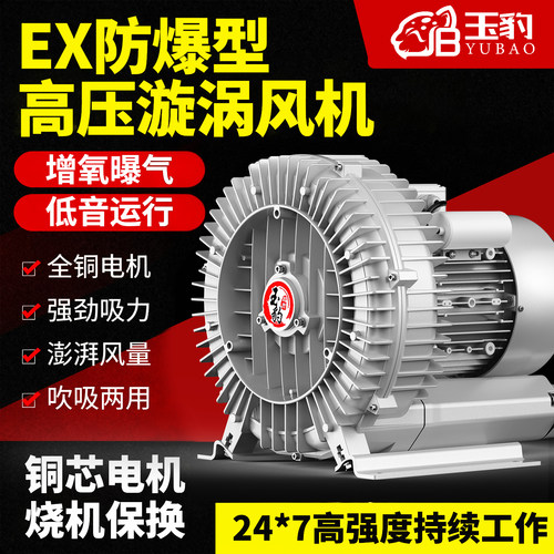 防爆漩涡风机增氧罗茨涡轮380V大功率强力吸工业鼓风机旋涡式气泵