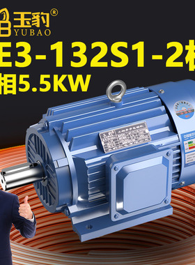 132S1-2极全新YE3系列三相异步电动机国标5.5KW电机380V三相全铜