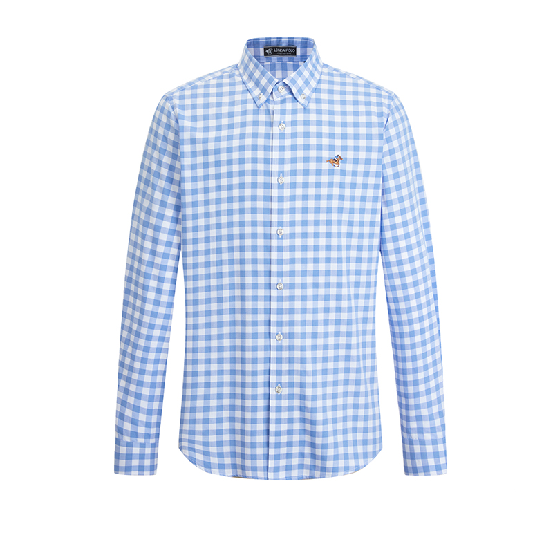 伦德保罗休休闲格长袖纹衬衫