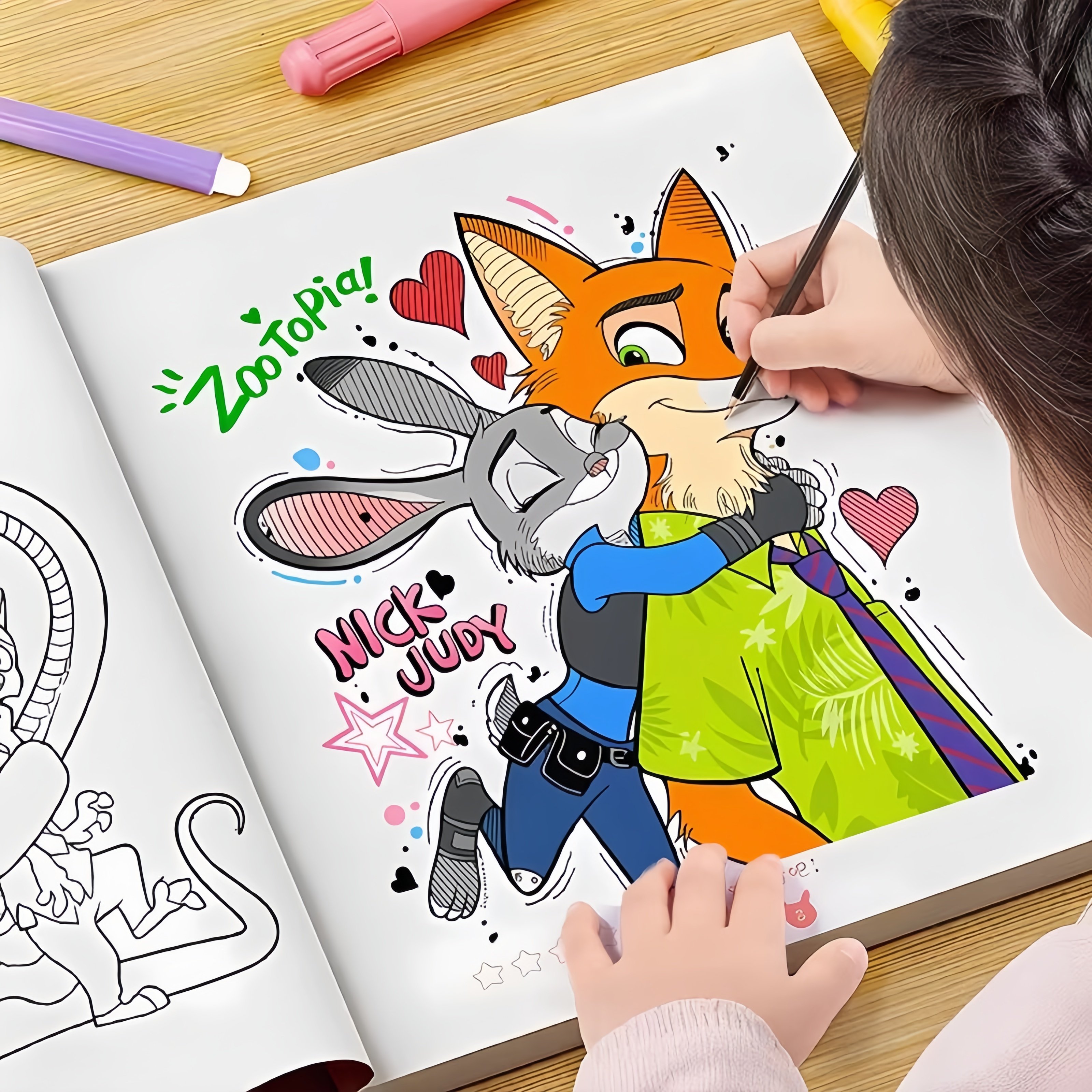 疯狂动物城2画画本漫画描摹本儿童朱迪尼克周边手绘幼儿园填色图画本小学生专用临摹涂色画册玩具新年春礼物