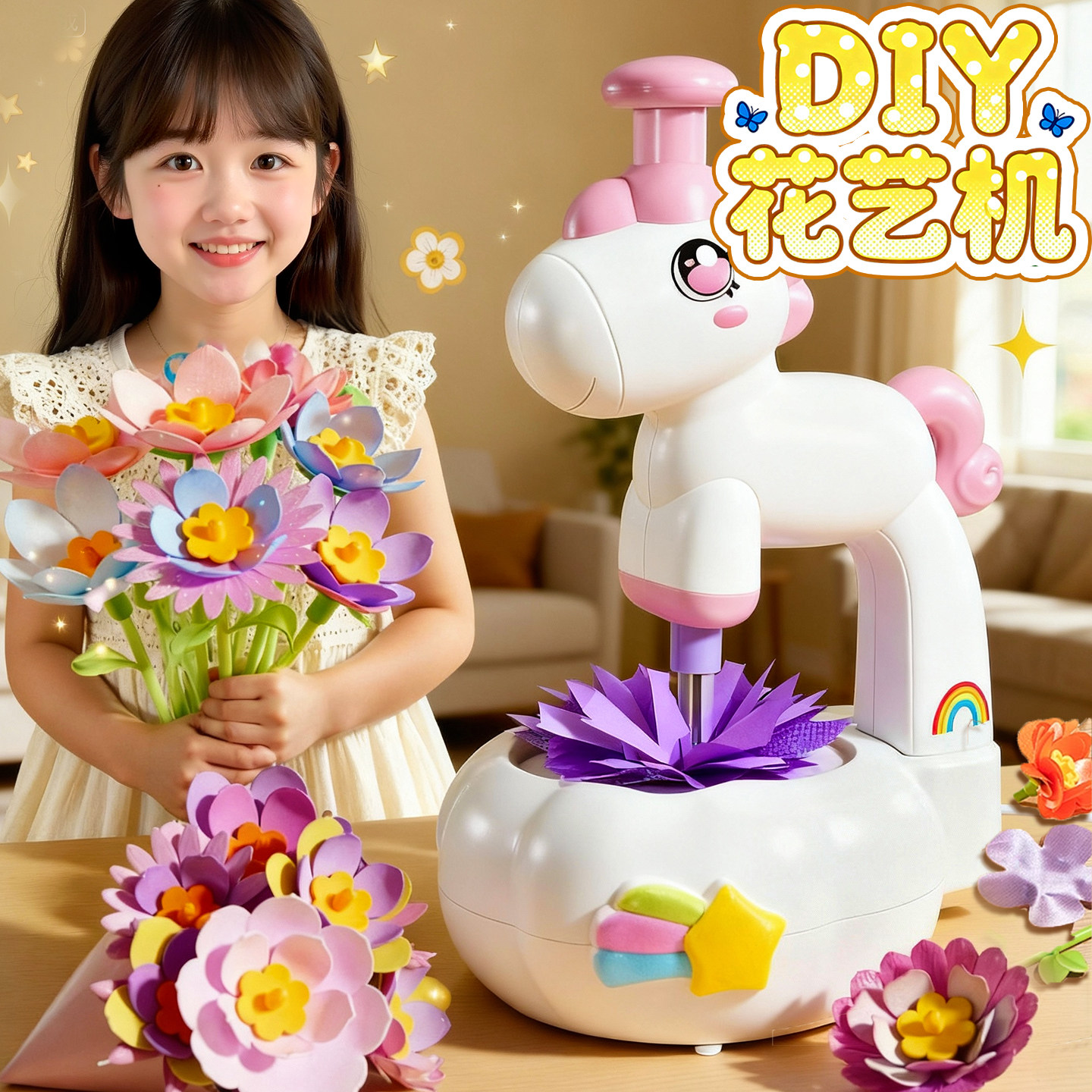 儿童小马压花机益智手工diy花艺机女孩仿真花束玩具全套制作材料,玩具/童车/益智/积木/模型,手工创意粘贴类,淘宝优惠券,粉丝福利购,淘宝优惠卷