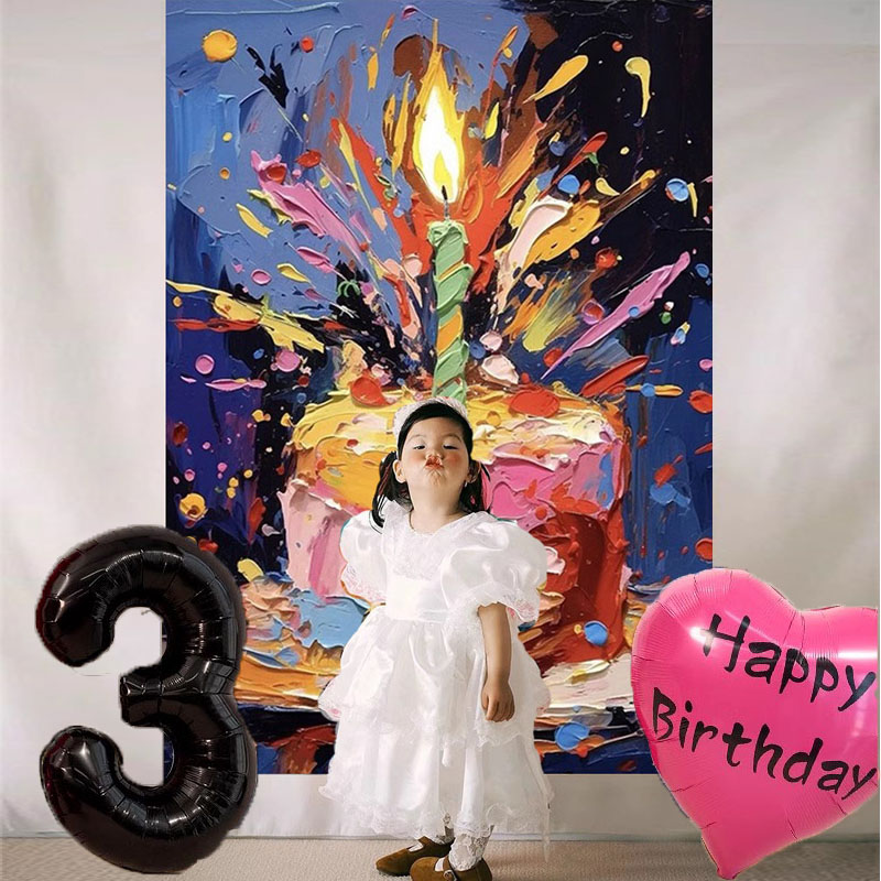 女孩生日场景布置装饰蛋糕挂布男孩儿童3周岁条幅拍照道具背景布