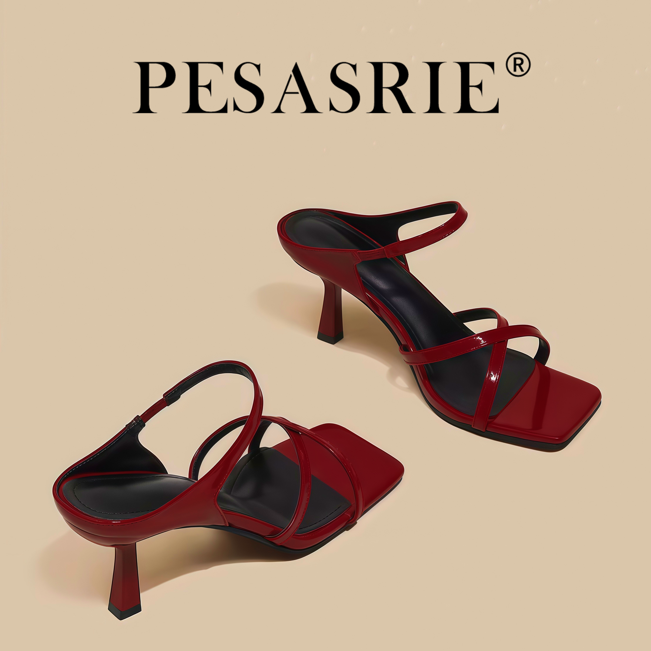 PESASRIE/柏萨尼高档轻奢凉鞋2026年新款时尚简约交叉带高跟凉鞋