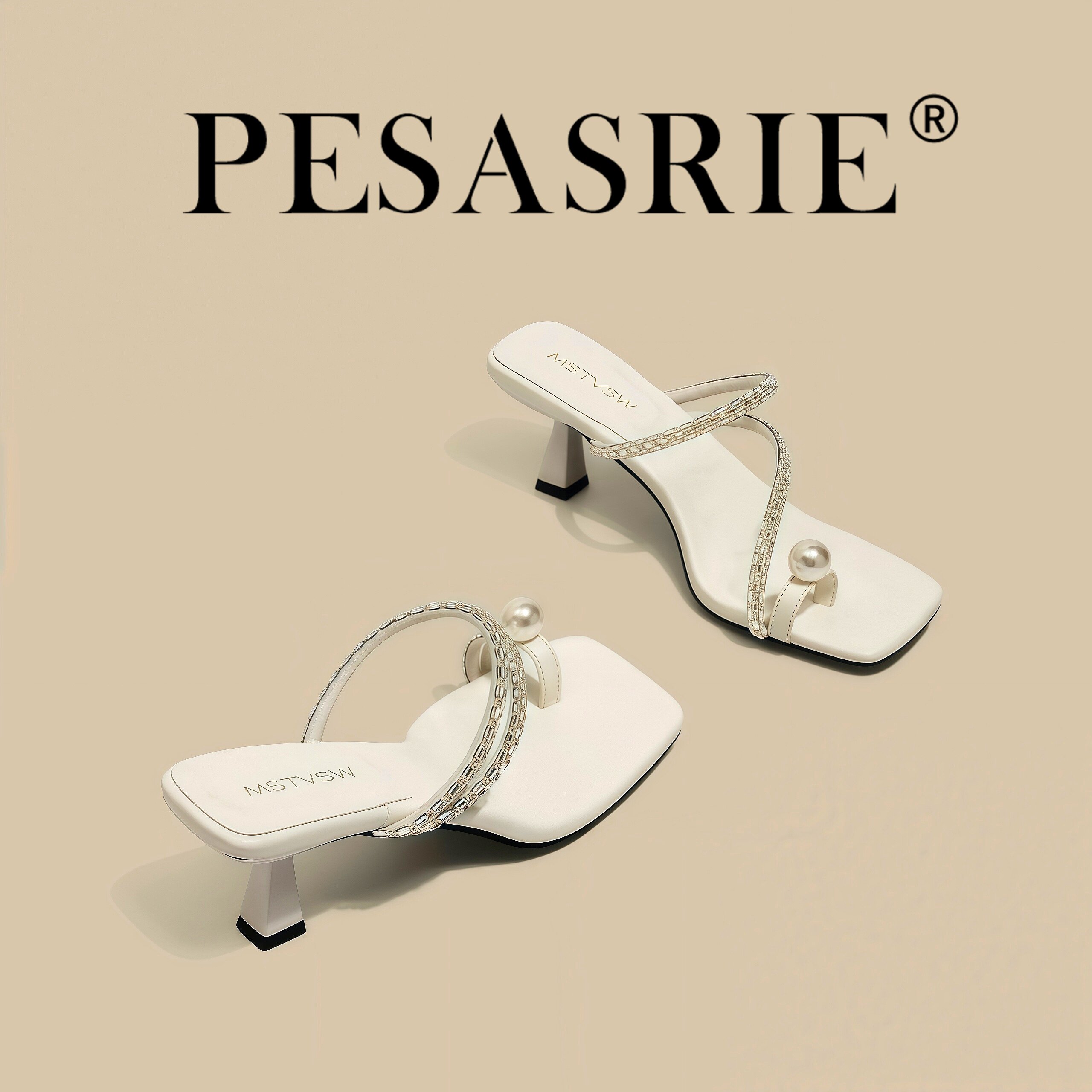 PESASRIE/柏萨尼高档轻奢凉鞋2026年新款百搭气质方头露趾凉鞋