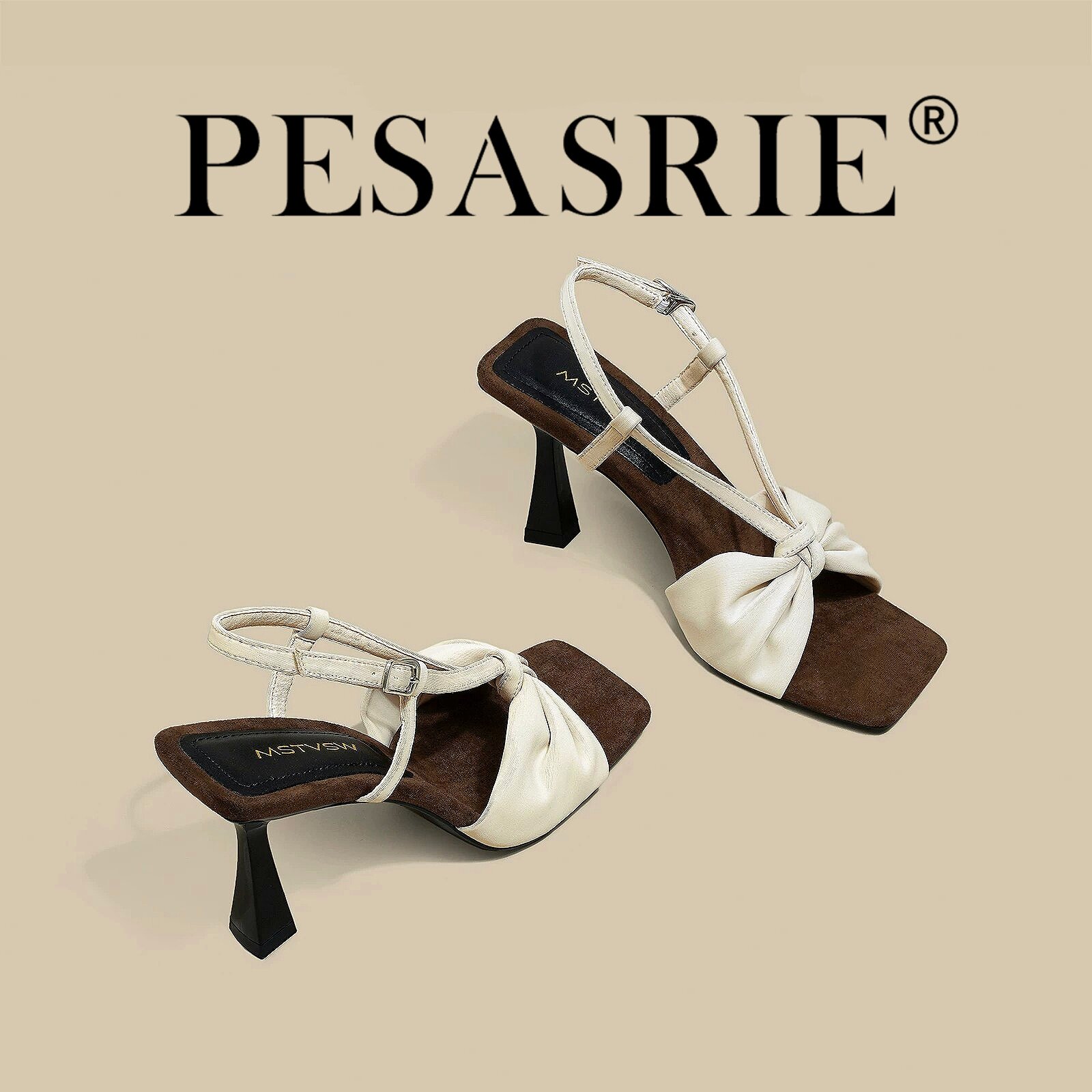 PESASRIE/柏萨尼高档轻奢凉鞋2026年新款法式百搭露趾复古高跟鞋