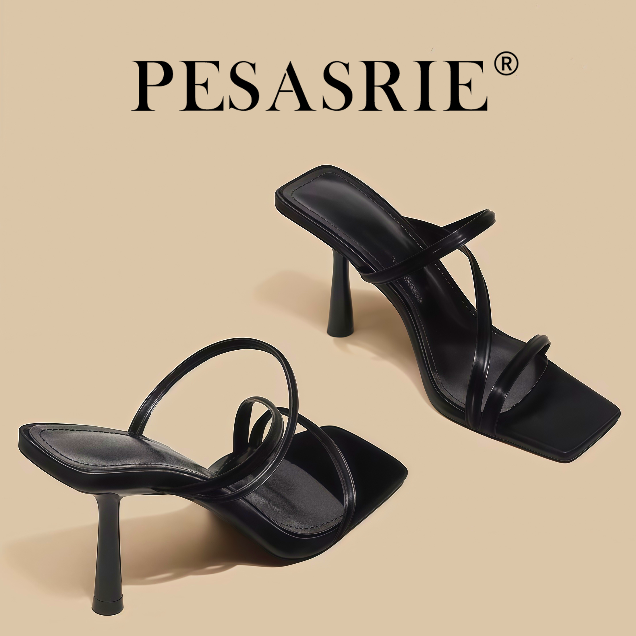 PESASRIE/柏萨尼高档轻奢凉鞋2026年新款法式简约气质交叉带方头