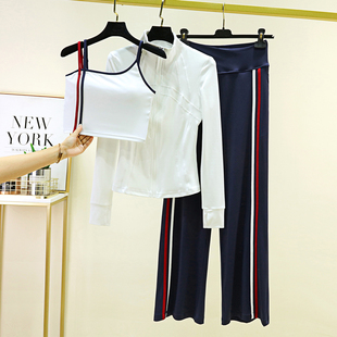 撞色健身套装女高级感阔腿休闲裤运动外套户外跑步瑜伽服2026新款