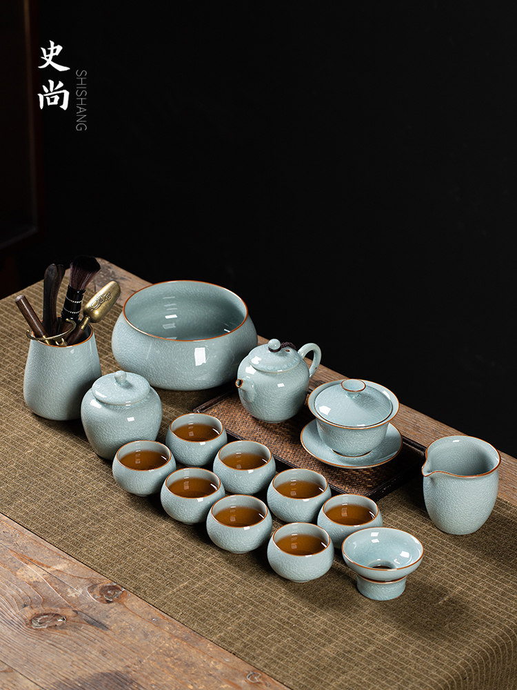 景德镇冰花釉青瓷2024新款功夫茶具家庭办公陶瓷茶壶茶杯
