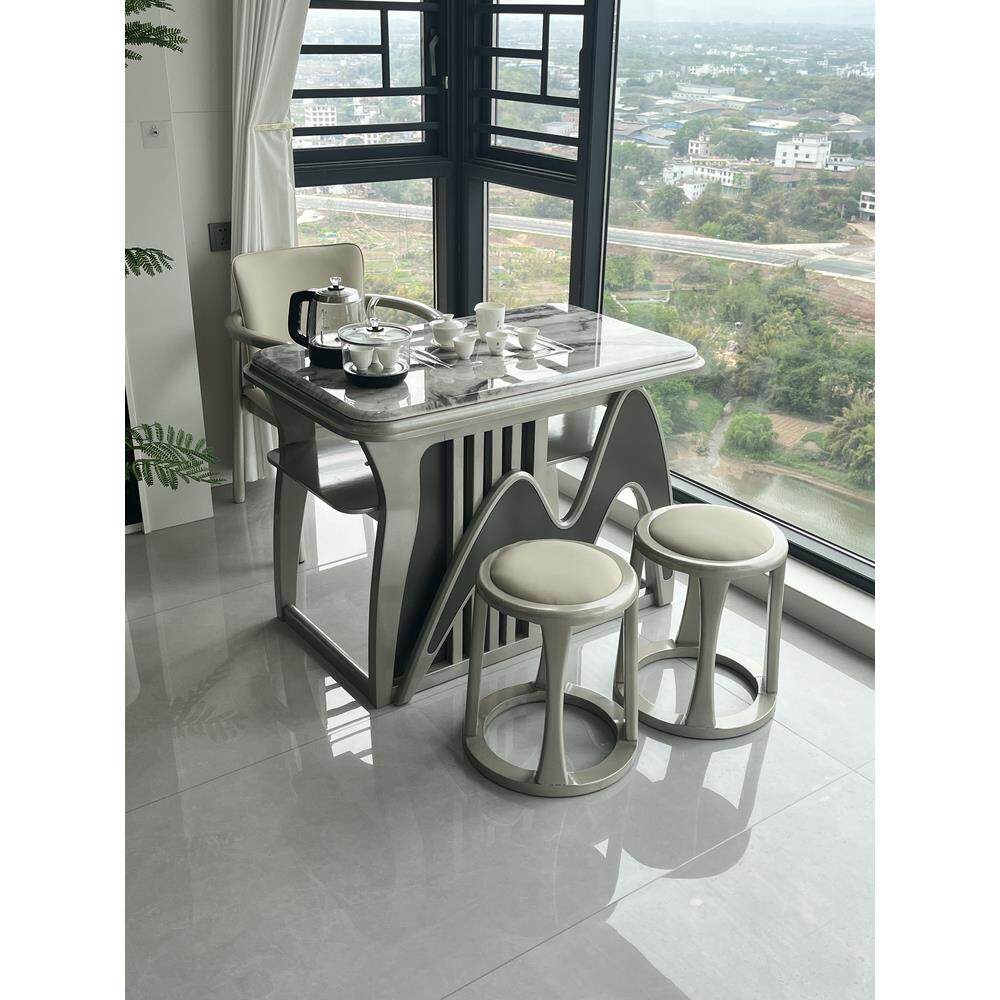 现代简约轻奢阳台茶桌椅组合高级感实木精致超晶石家用功夫泡茶台