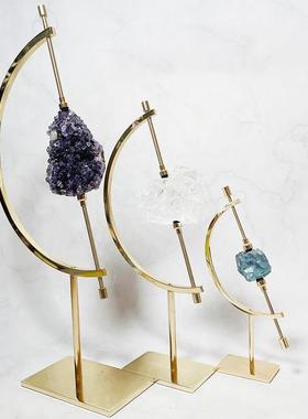 金属地球仪金色矿标矿石水晶球展示架原石收藏底座支架装饰摆件