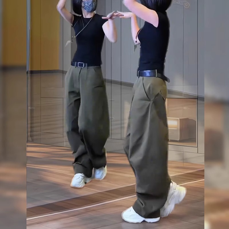 潮牌薄款大码工装休闲裤女夏季2025年新款高腰宽松显瘦直筒阔腿裤