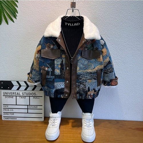 男童冬装加绒厚外套2025新款宝宝衣服秋冬男孩上衣儿童冬季皮夹克