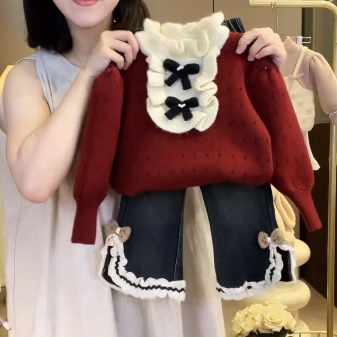 女童秋冬套装2025新款洋气女宝宝加厚毛衣韩系加绒牛仔裤两件套潮