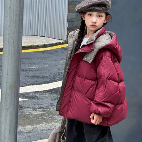 新款儿童羽绒服女童冬季韩版鸭绒保暖短款面包连帽中大童加厚外套
