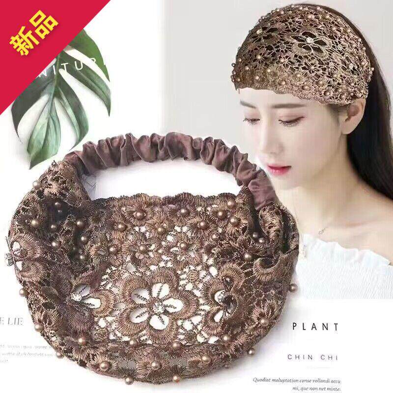 珠子水钻发带女绑发宽边遮白头发